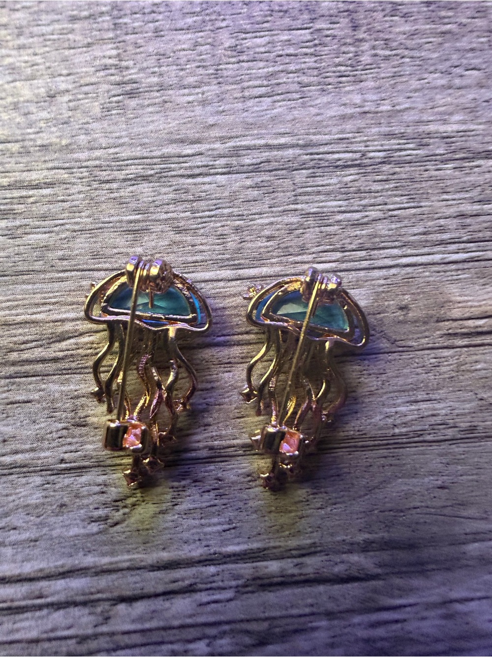 Gold Jellyfish Drop Earrings with Teal Accent - Women Jewelry